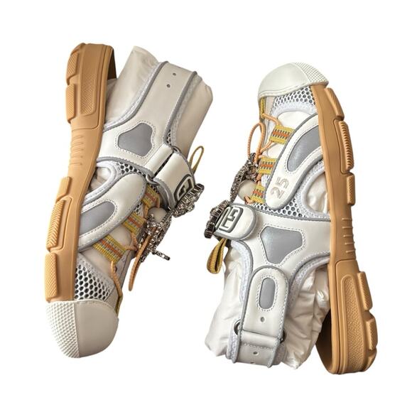 Gucci White and Gray Tinsel Sport Sandals Size 37